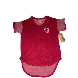 Blue 84 Womens Red V Neck Short Sleeve Hi Low Casual Blouse Top Size Medium